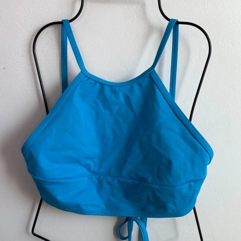 NWOT SKIMS Neon Blue Recycled Swim High Neck Bikini Top